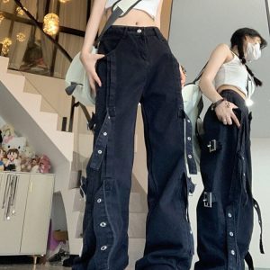 Y2K Cyber Punk Bandage Jeans for Women | Trendy Denim Pants