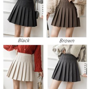 Y2K Dark Academia Pleated Woolen Skirt