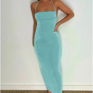 Y2K Elegant Halter Backless Maxi Dress