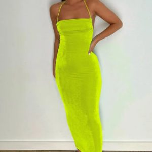 Y2K Elegant Halter Backless Maxi Dress