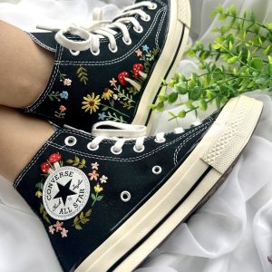 Y2K Embroidered Red Mushroom and Flower Converse High Tops