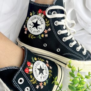 Y2K Embroidered Red Mushroom and Flower Converse High Tops