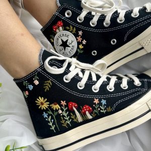 Y2K Embroidered Red Mushroom and Flower Converse High Tops