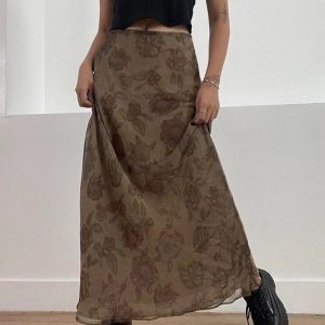 Y2K Fairy Print Maxi Dress with Slim Mesh Skirt