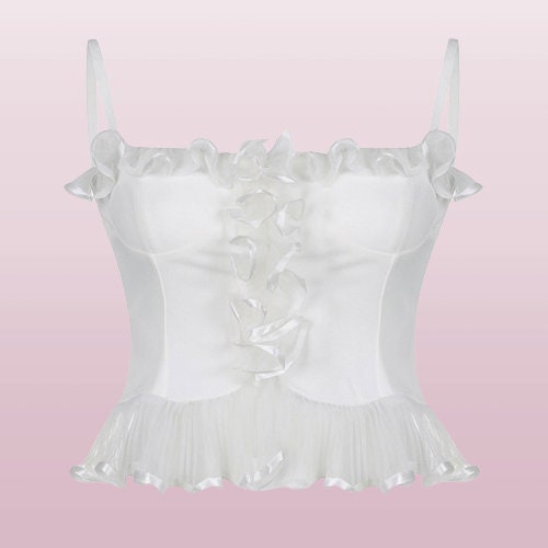 Y2K Fairycore Ruffled Bustier Cami - Lace Trim Summer Fashion
