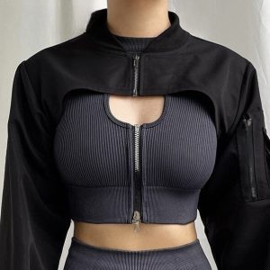 Y2K Fashion: Open Breast Sleeve Crop Top