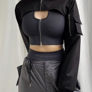 Y2K Fashion: Open Breast Sleeve Crop Top