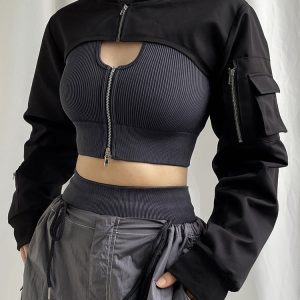 Y2K Fashion: Open Breast Sleeve Crop Top