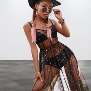 Y2K Festival Mesh Overdress - Sexy Pleated Bohemian Dress