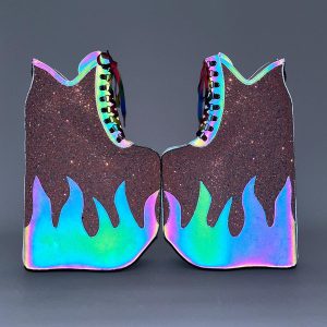 Y2K Flaming High Platform Heels - Unisex Holographic Sparkly Shoes