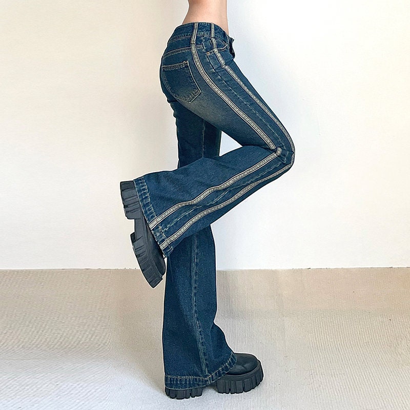 Y2K Flared Jeans with Side Contrast Stripe