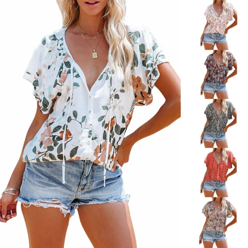 Y2K Floral Print Ruffled Sleeve Blouse