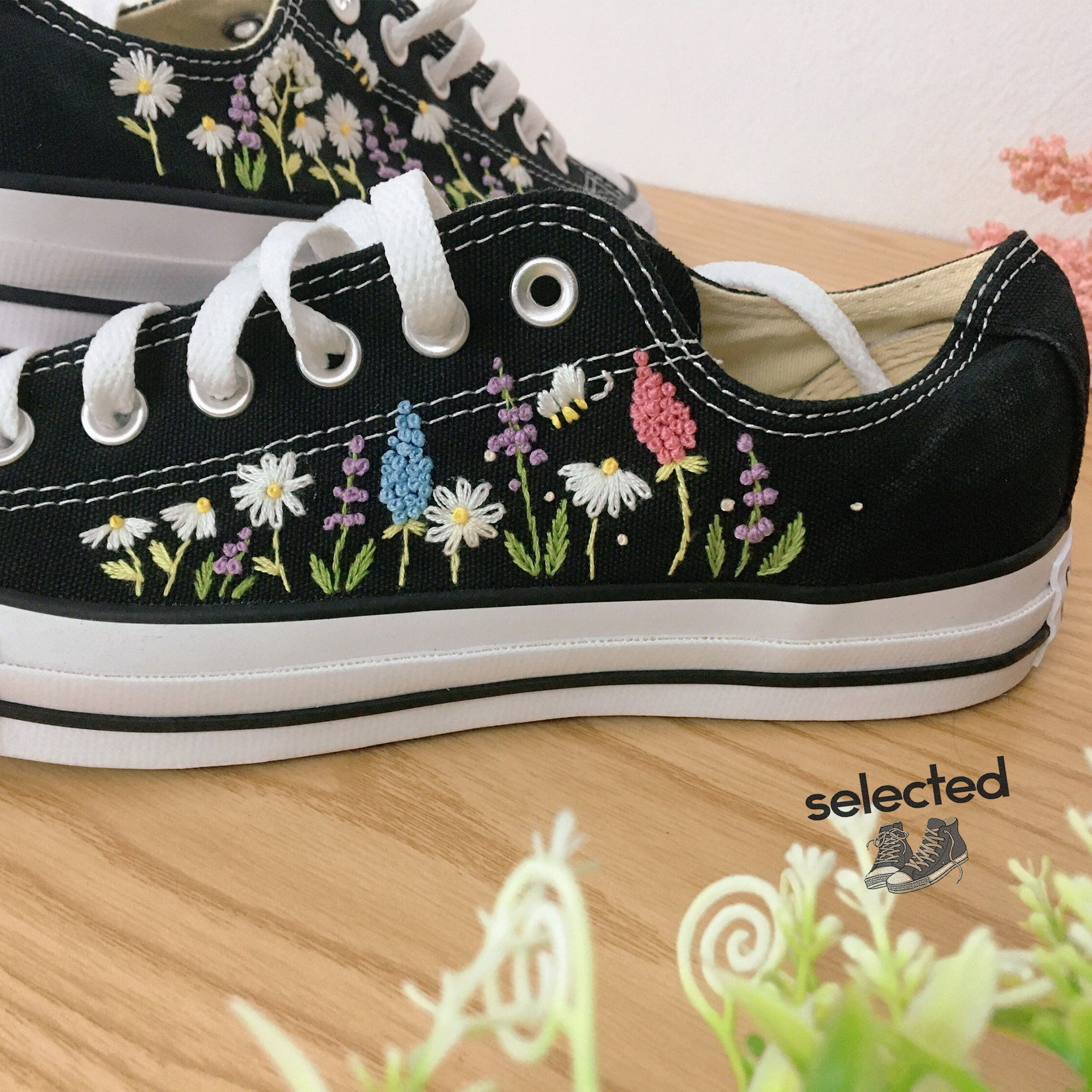 Y2K Flower Embroidered Converse High Tops