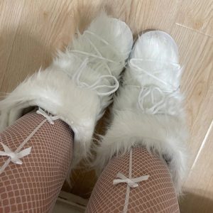 Y2K Fluffy Hair Winter Snow Boots for Women