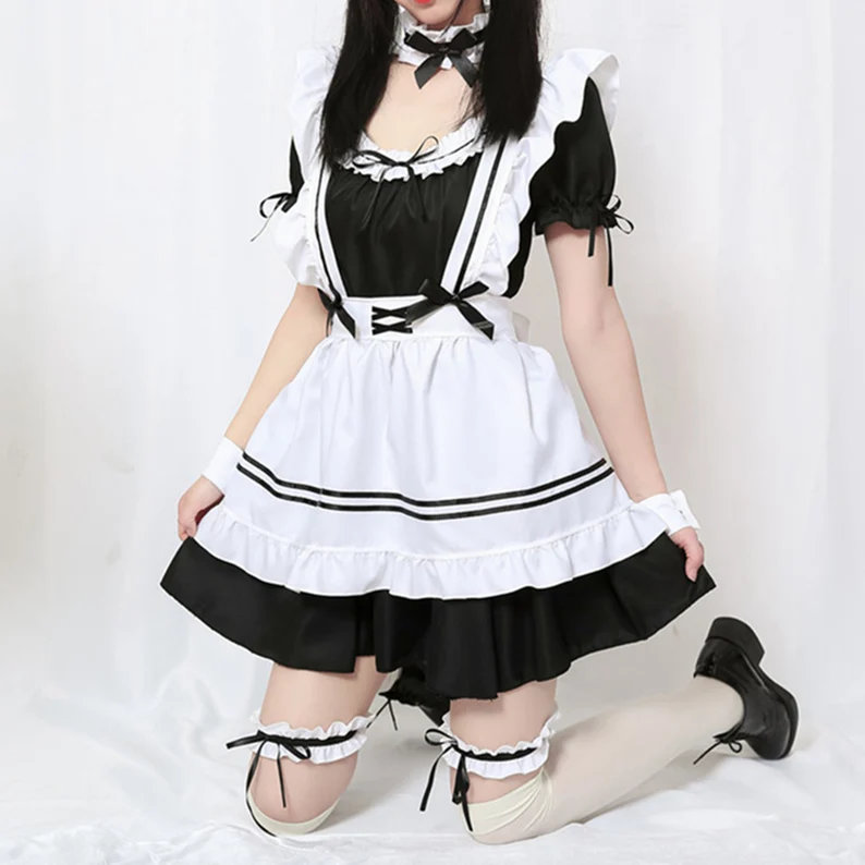 Y2K French Maid Dress with Choker and Garters