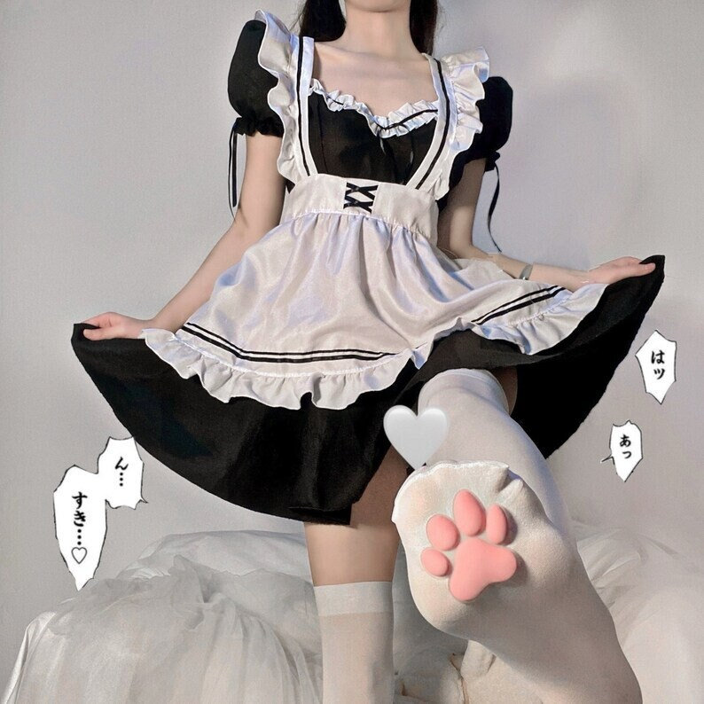 Y2K French Maid Dress with Choker and Garters