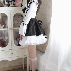 Y2K French Maid Dress with Gothic Lace