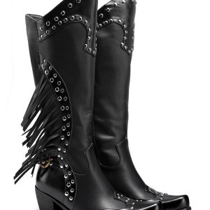 Y2K Fringed Women's Cowboy Boots - Sexy & Casual Black Rock Studded Design