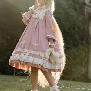 Y2K Goth Lolita Dress with Puff Sleeve and Ruffle