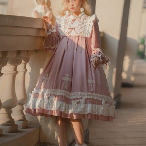 Y2K Goth Lolita Dress with Puff Sleeve and Ruffle