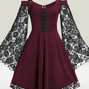 Y2K Gothic Cold Shoulder Dress - Vintage-inspired, edgy and stylish