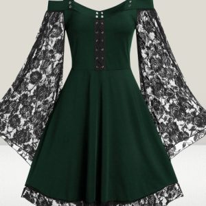 Y2K Gothic Cold Shoulder Dress - Vintage-inspired, edgy and stylish