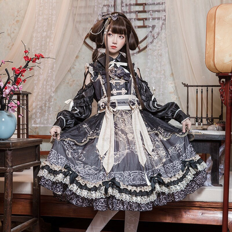 Y2K Gothic Dark Grid Aesthetic Lolita Dress