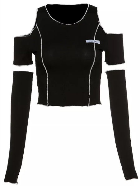 Y2K Gothic Fashion Open Shoulder Crop Top - Dark Women's Street Style T-Shirt