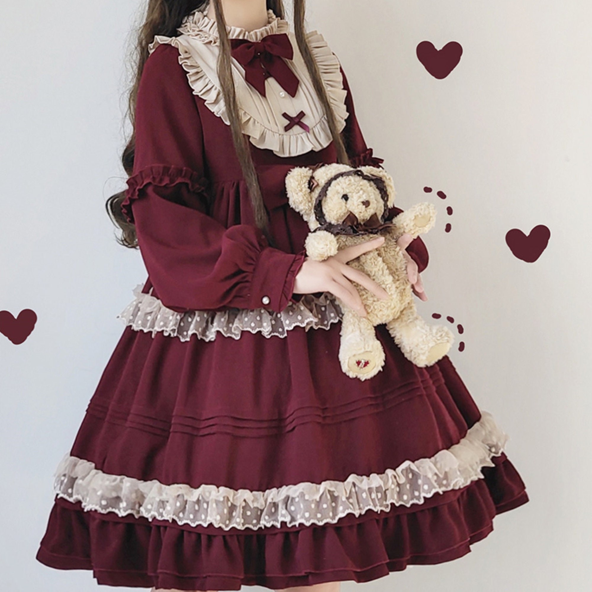 Y2K Gothic Lolita Dress with Bowknot and Ruffle Collar