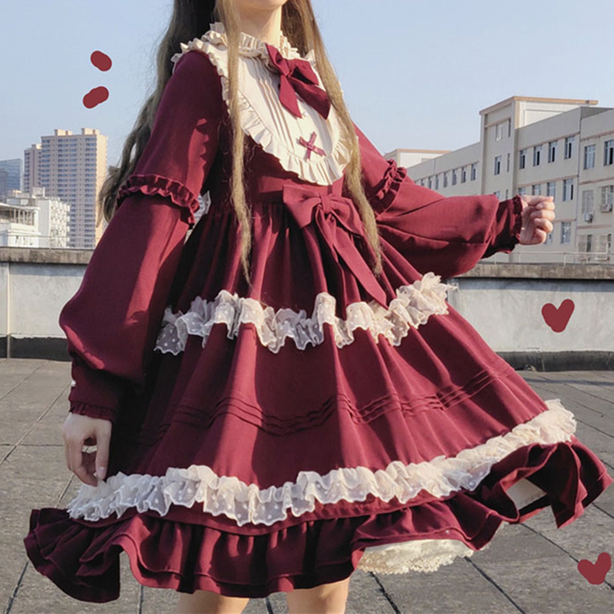 Y2K Gothic Lolita Dress with Bowknot and Ruffle Collar