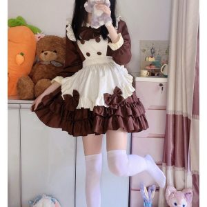 Y2K Gothic Lolita Lace Dress with Long Sleeves