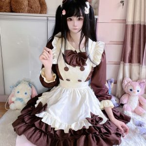 Y2K Gothic Lolita Lace Dress with Long Sleeves