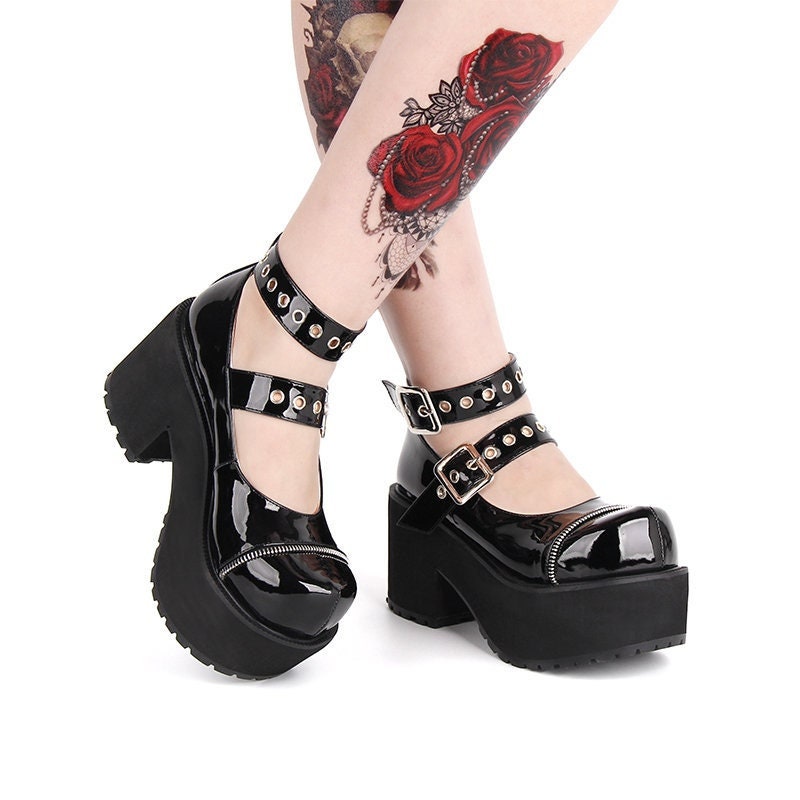 Y2K Gothic Pumps with Single Strap and Black Studs