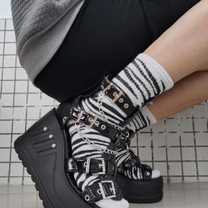 Y2K Gothic Punk Chunky Black Platform Sandals