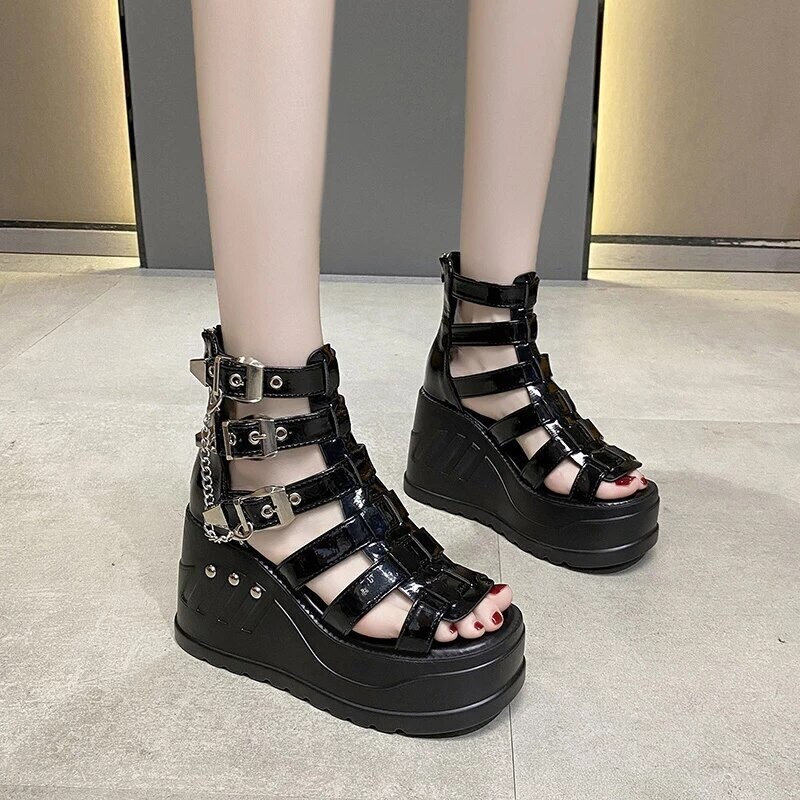 Y2K Gothic Punk Chunky Black Platform Sandals