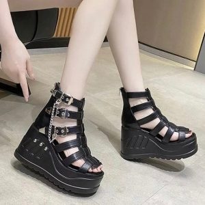 Y2K Gothic Punk Chunky Black Platform Sandals