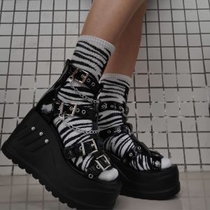 Y2K Gothic Punk Chunky Black Platform Sandals