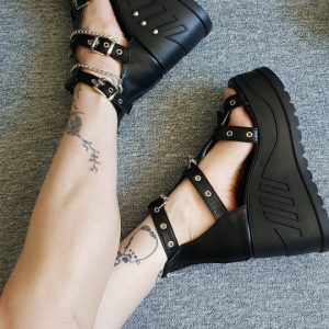 Y2K Gothic Punk Chunky Black Platform Sandals