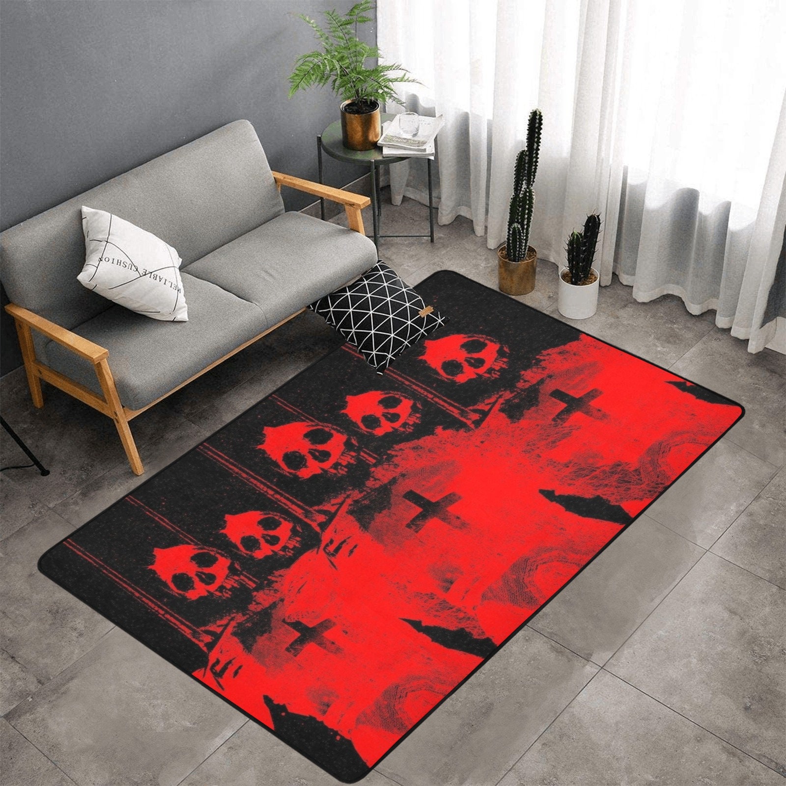 Y2K Gothic Satanism Baphomet Skull Skeleton Rug