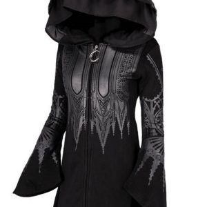 Y2K Gothic Style Women's Black Hoodie Sweatshirt Coat