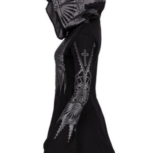 Y2K Gothic Style Women's Black Hoodie Sweatshirt Coat