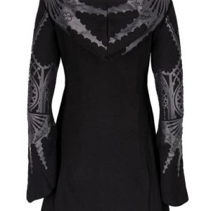 Y2K Gothic Style Women's Black Hoodie Sweatshirt Coat