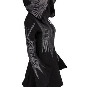 Y2K Gothic Style Women's Black Hoodie Sweatshirt Coat