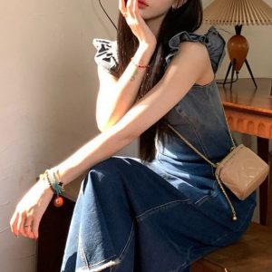 Y2K Gradient Denim Slip Dress with Flying Sleeves