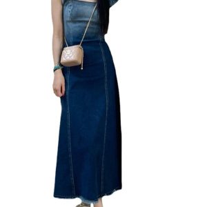 Y2K Gradient Denim Slip Dress with Flying Sleeves