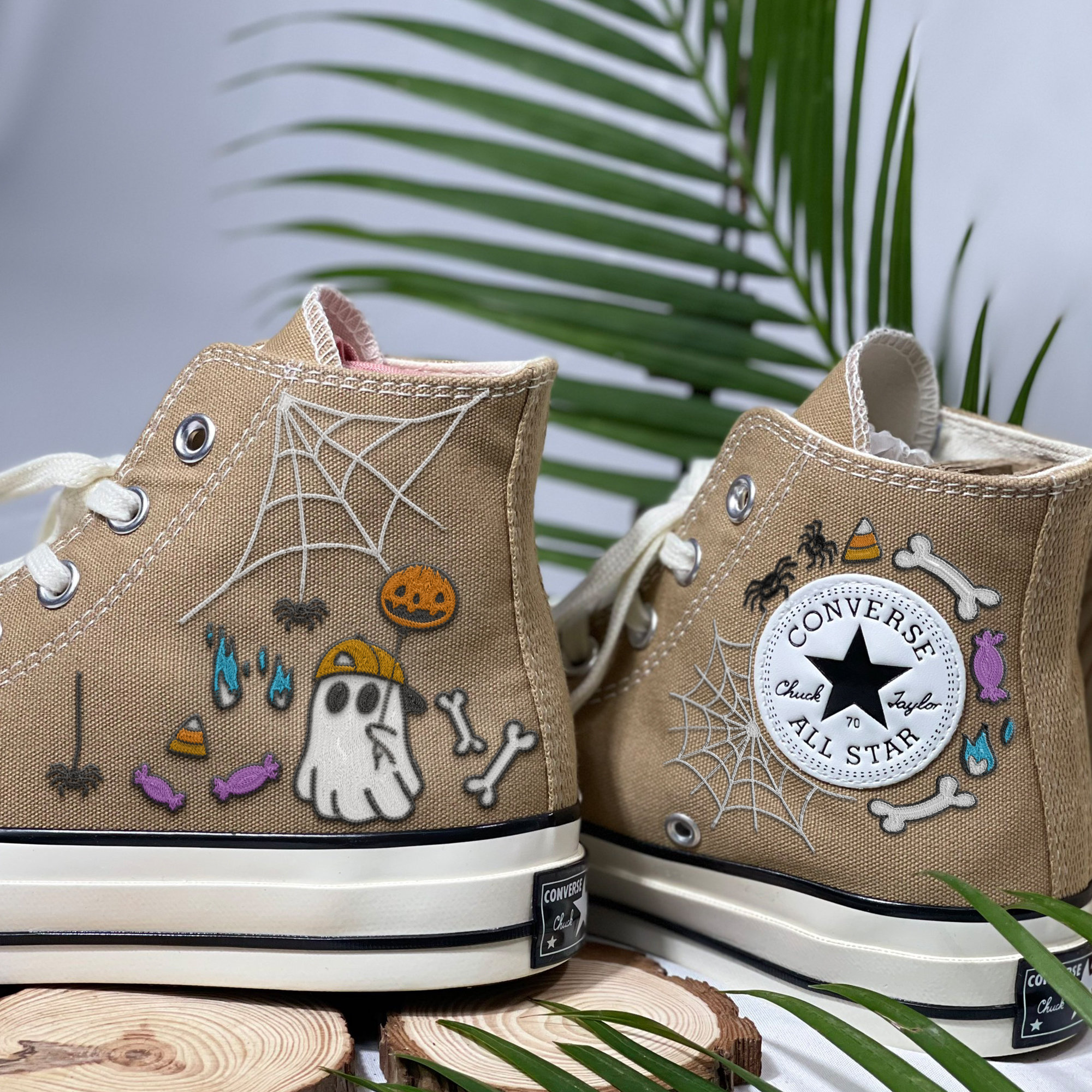 Y2K Halloween Ghost Mushroom Converse - Custom Embroidered Shoes