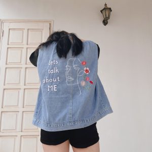 Y2K Hand Embroidered Jean Tank Top - Women's Fashion