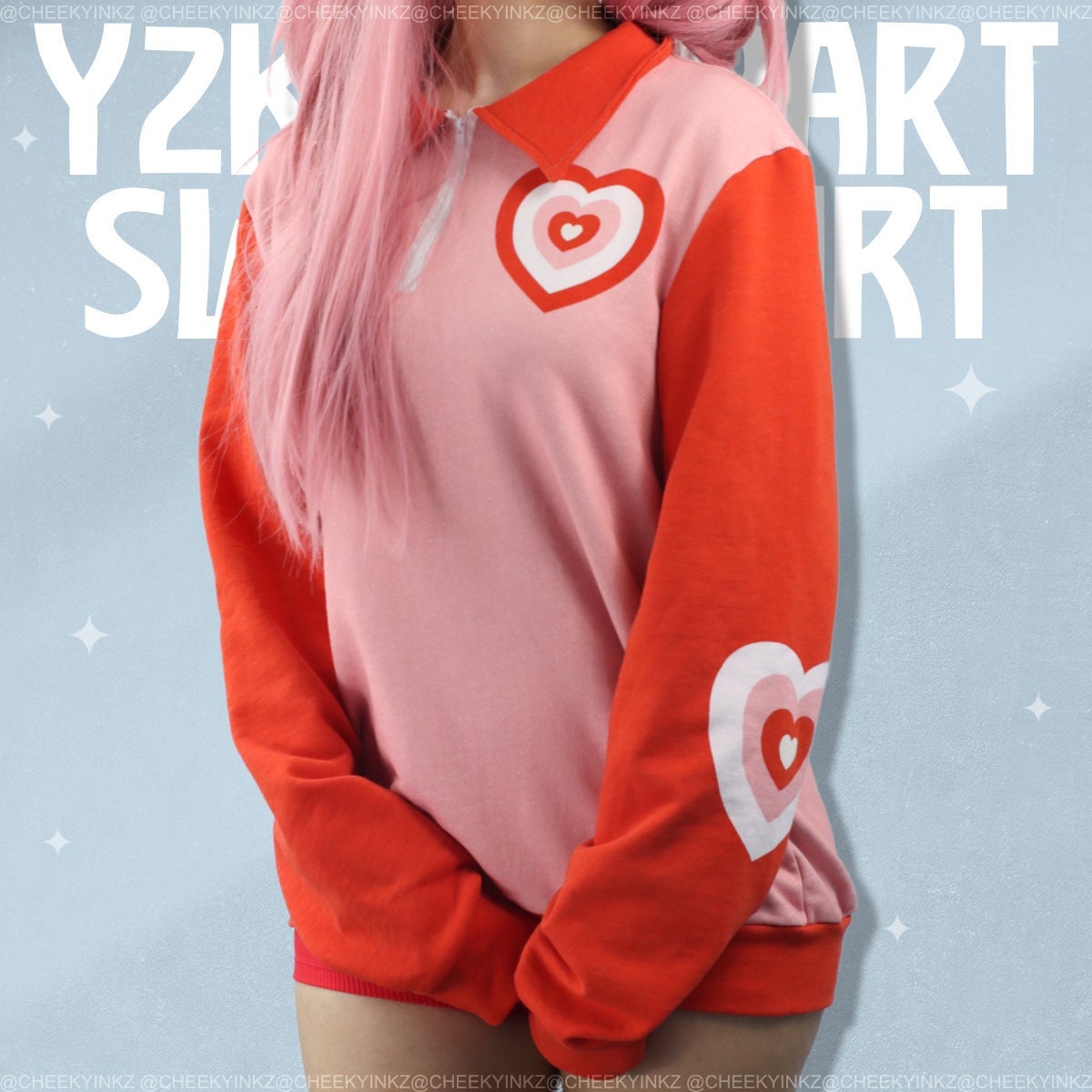 Y2K Heart Top - Cute Preppy Shirt for Trendy Kawaii Clothes