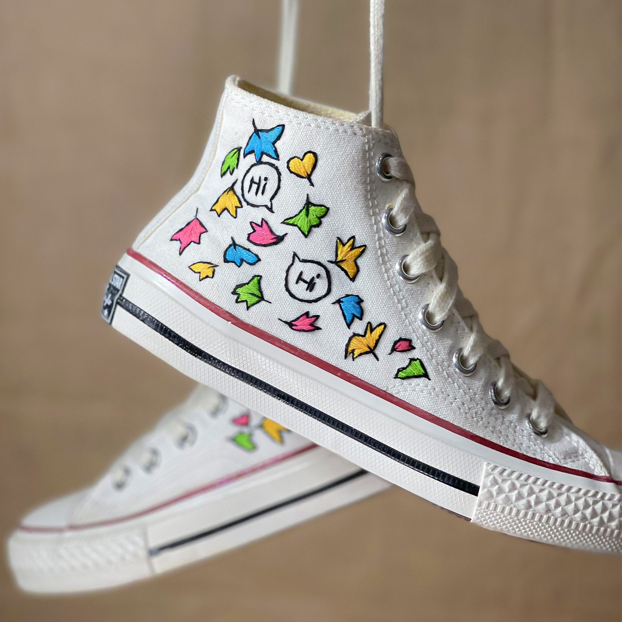 Y2K Heartstopper Leaves Embroidery High Top Converse