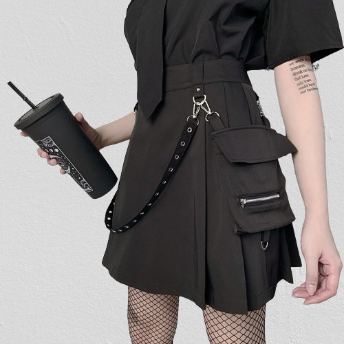 Y2K High Waisted Bandage Mini Patchwork Cargo Skirt